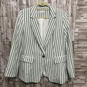 Loft Womens Striped Linen Blend Blazer Jacket Women Size 10 Green White Career